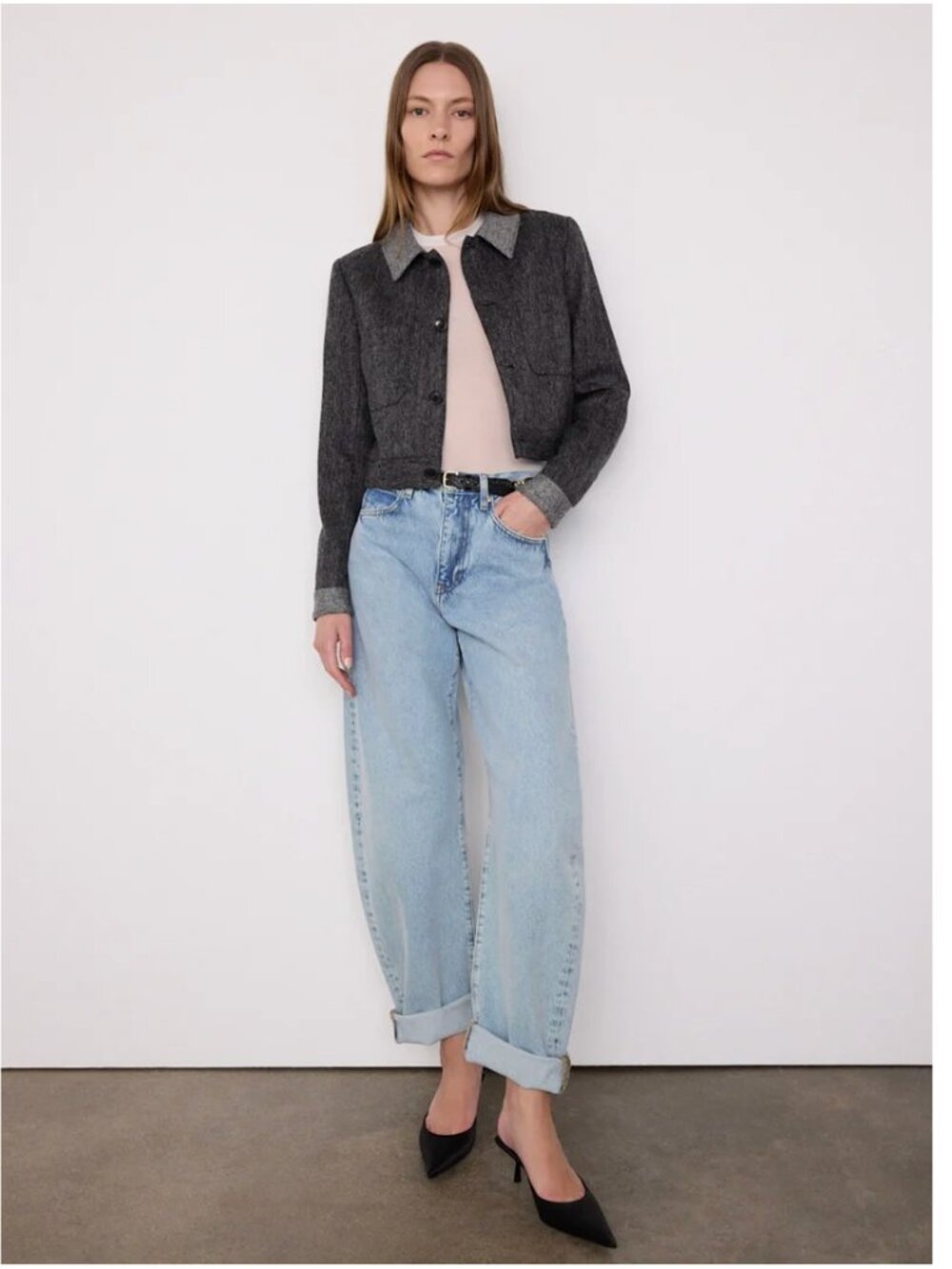 Frame the Bubble Barrel Wide Leg High Rise Jeans Denim Womens 30 Blue Outlaw